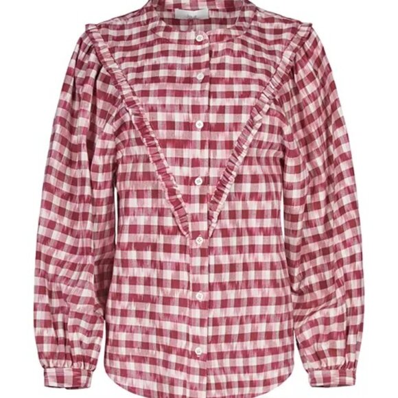 Joie Burgundy Gingham BURNESS Blouse – Long Sleeve Button Front Top, Size S - Picture 1 of 7